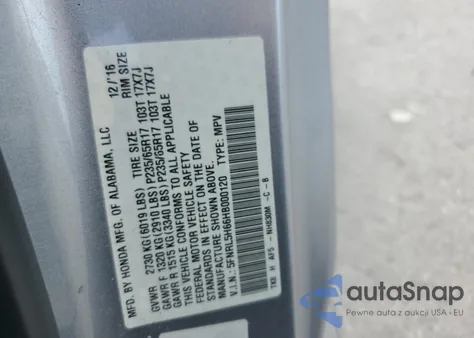 2017 Honda Odyssey Exl z USA, uszkodzony, nr VIN 5FNRL5H66HB000120